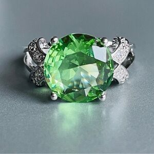 Green & White Cubic Zirconia CZ Sterling Silver Cocktail Ring SIZE 10